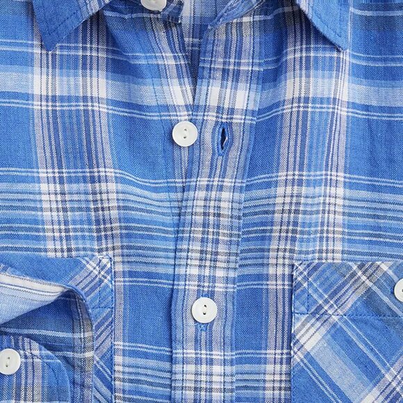 NWT $118 J Crew Baird McNutt Irish Linen Blue Plaid Two-Pocket Workshirt - Picture 2 of 3
